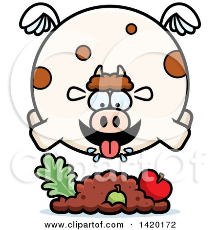 Clipart of a Cartoon Chubby Cow Flying and Eating - Royalty Free Vector Illustration by Cory Thoman