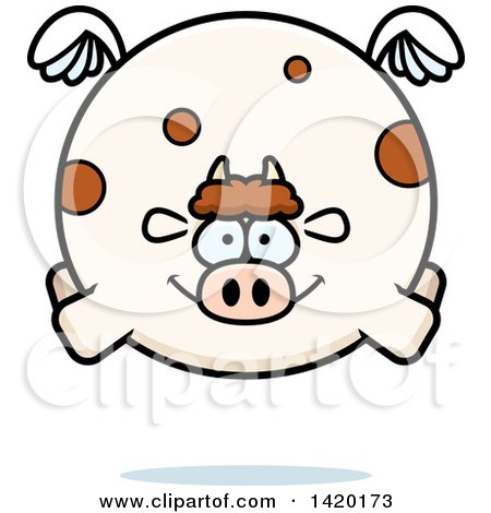 Clipart of a Cartoon Chubby Cow Flying - Royalty Free Vector Illustration by Cory Thoman