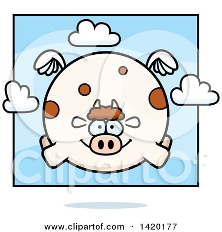 Clipart of a Cartoon Chubby Cow Flying - Royalty Free Vector Illustration by Cory Thoman