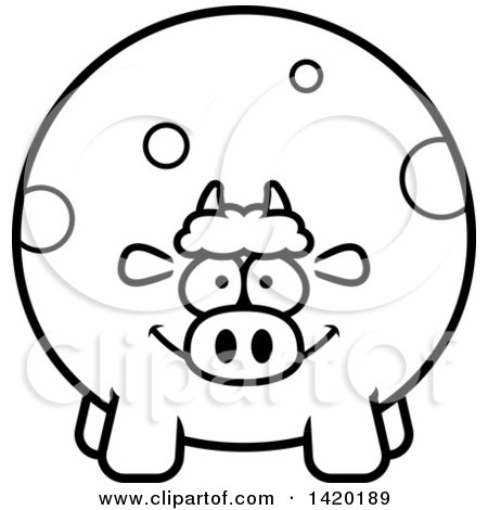 Clipart of a Cartoon Black and White Lineart Chubby Cow - Royalty Free Vector Illustration by Cory Thoman