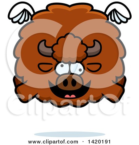 Clipart of a Cartoon Chubby Crazy Buffalo Flying - Royalty Free Vector Illustration by Cory Thoman
