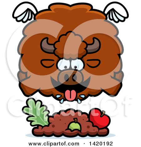 Clipart of a Cartoon Chubby Buffalo Flying and Eating - Royalty Free Vector Illustration by Cory Thoman