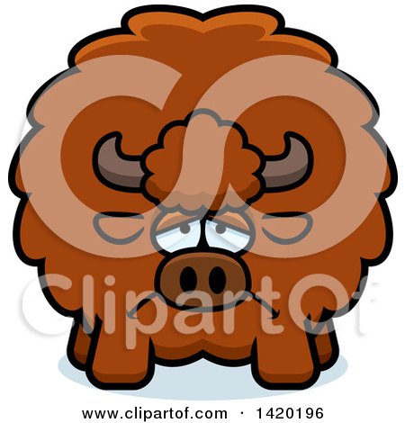 Clipart of a Cartoon Depressed Chubby Buffalo - Royalty Free Vector Illustration by Cory Thoman