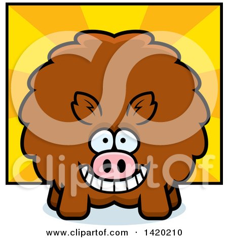 Clipart of a Cartoon Chubby Boar over Rays - Royalty Free Vector Illustration by Cory Thoman