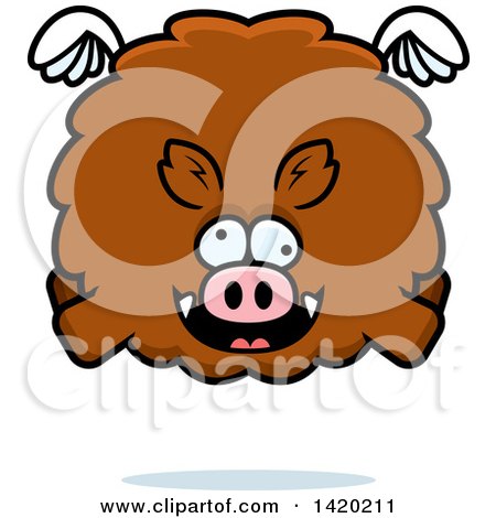 Clipart of a Cartoon Chubby Crazy Boar Flying - Royalty Free Vector Illustration by Cory Thoman