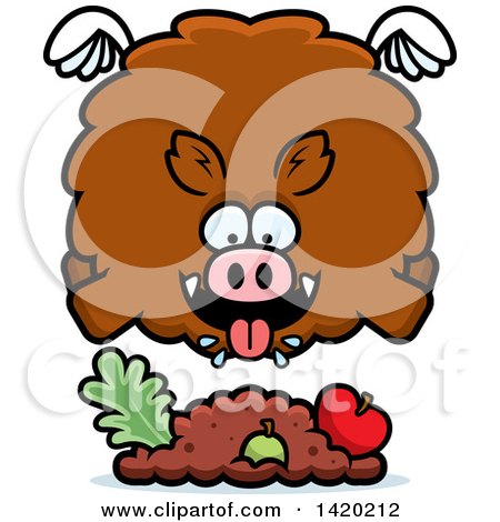 Clipart of a Cartoon Chubby Boar Flying and Eating - Royalty Free Vector Illustration by Cory Thoman