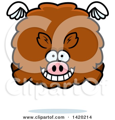 Clipart of a Cartoon Chubby Boar Flying - Royalty Free Vector Illustration by Cory Thoman