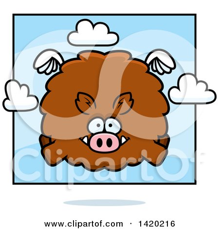 Clipart of a Cartoon Chubby Boar Flying - Royalty Free Vector Illustration by Cory Thoman
