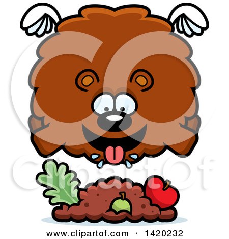 Clipart of a Cartoon Chubby Bear Flying and Eating - Royalty Free Vector Illustration by Cory Thoman