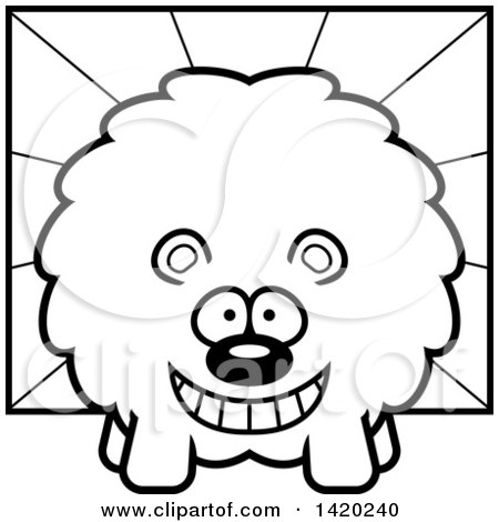 Clipart of a Cartoon Black and White Lineart Chubby Bear over Rays - Royalty Free Vector Illustration by Cory Thoman