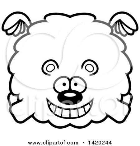Clipart of a Cartoon Black and White Lineart Chubby Bear Flying - Royalty Free Vector Illustration by Cory Thoman