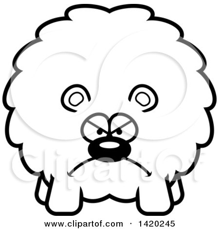Clipart of a Cartoon Black and White Lineart Mad Chubby Bear - Royalty Free Vector Illustration by Cory Thoman