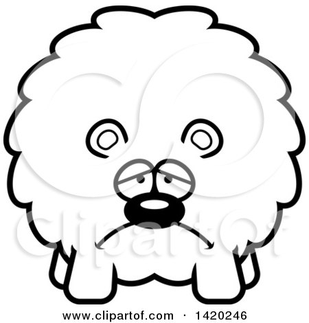 Clipart of a Cartoon Black and White Lineart Depressed Chubby Bear - Royalty Free Vector Illustration by Cory Thoman