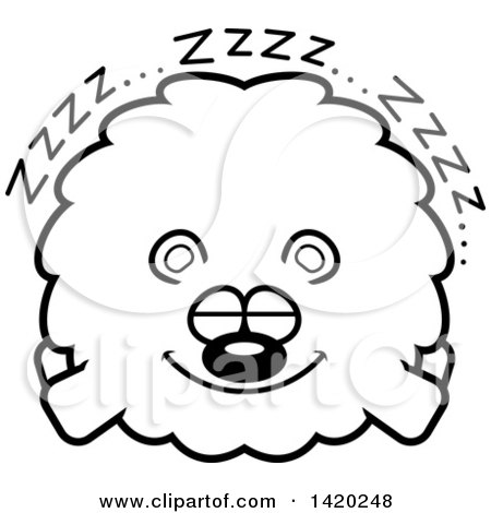 Clipart of a Cartoon Black and White Lineart Chubby Bear Sleeping - Royalty Free Vector Illustration by Cory Thoman