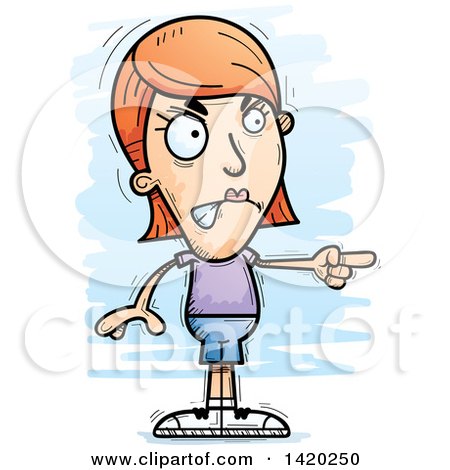 Clipart of a Cartoon Doodled Angry White Woman Pointing - Royalty Free Vector Illustration by Cory Thoman