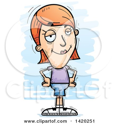 Clipart of a Cartoon Doodled Confident White Woman - Royalty Free Vector Illustration by Cory Thoman