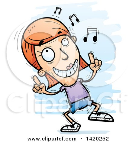 Clipart of a Cartoon Doodled White Woman Dancing to Music - Royalty Free Vector Illustration by Cory Thoman