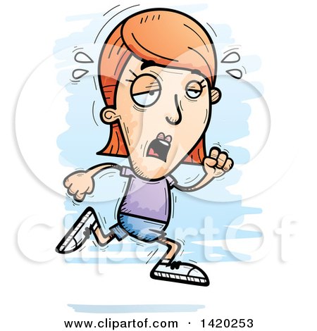 Clipart of a Cartoon Doodled Exhausted White Woman Running - Royalty Free Vector Illustration by Cory Thoman