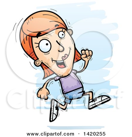 Clipart of a Cartoon Doodled White Woman Running - Royalty Free Vector Illustration by Cory Thoman