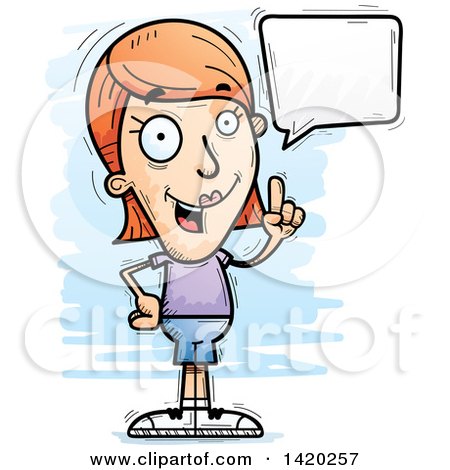 Clipart of a Cartoon Doodled White Woman Holding up a Finger and Talking - Royalty Free Vector Illustration by Cory Thoman