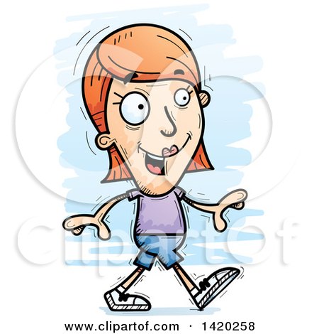 Clipart of a Cartoon Doodled White Woman Walking - Royalty Free Vector Illustration by Cory Thoman