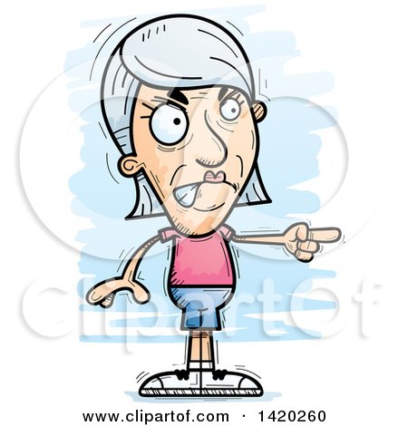 Clipart of a Cartoon Doodled Angry Senior White Woman Pointing - Royalty Free Vector Illustration by Cory Thoman