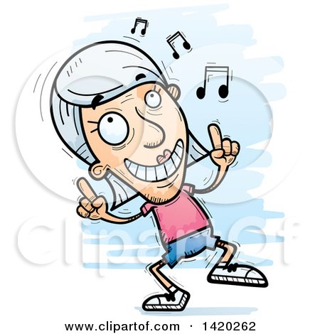 Clipart of a Cartoon Doodled Senior White Woman Dancing to Music - Royalty Free Vector Illustration by Cory Thoman