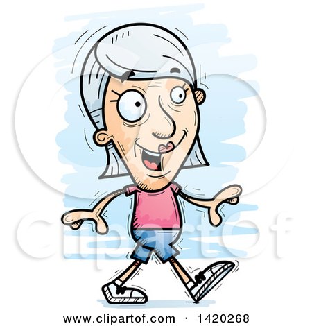 Clipart of a Cartoon Doodled Senior White Woman Walking - Royalty Free Vector Illustration by Cory Thoman