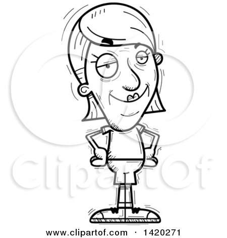 Clipart of a Cartoon Black and White Lineart Doodled Confident Senior Woman - Royalty Free Vector Illustration by Cory Thoman