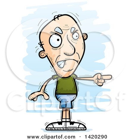 Clipart of a Cartoon Doodled Angry Senior White Man Pointing - Royalty Free Vector Illustration by Cory Thoman