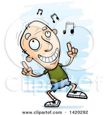 Clipart of a Cartoon Doodled Senior White Man Dancing to Music - Royalty Free Vector Illustration by Cory Thoman