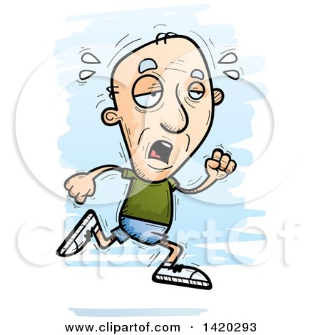 Clipart of a Cartoon Doodled Exhausted Senior White Man Running - Royalty Free Vector Illustration by Cory Thoman