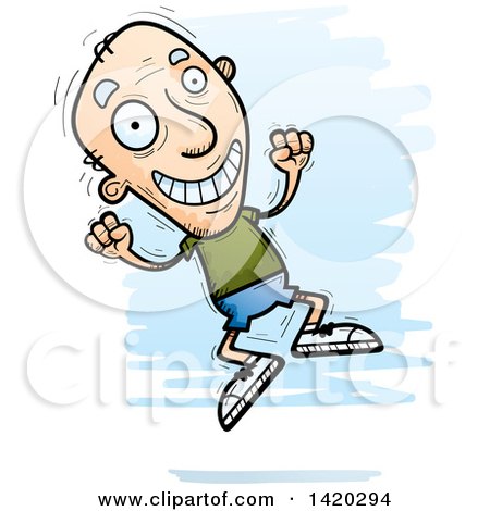 Clipart of a Cartoon Doodled Senior White Man Jumping for Joy - Royalty Free Vector Illustration by Cory Thoman