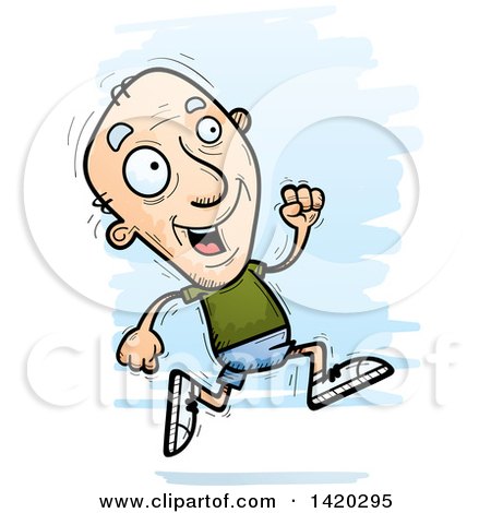 Clipart of a Cartoon Doodled Senior White Man Running - Royalty Free Vector Illustration by Cory Thoman