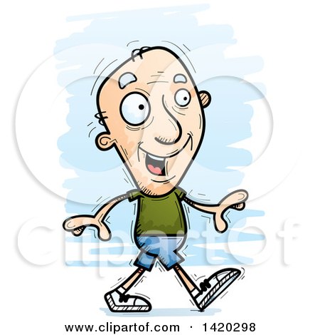 Clipart of a Cartoon Doodled Senior White Man Walking - Royalty Free Vector Illustration by Cory Thoman