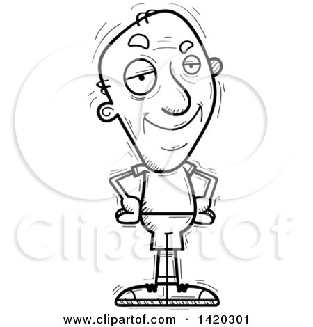 Clipart of a Cartoon Black and White Lineart Doodled Confident Senior Man - Royalty Free Vector Illustration by Cory Thoman