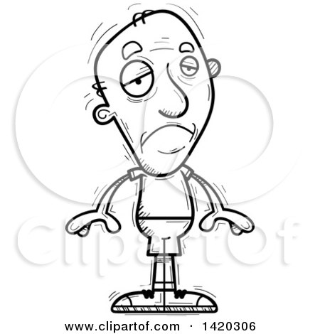 Clipart of a Cartoon Black and White Lineart Doodled Senior Man Pouting - Royalty Free Vector Illustration by Cory Thoman