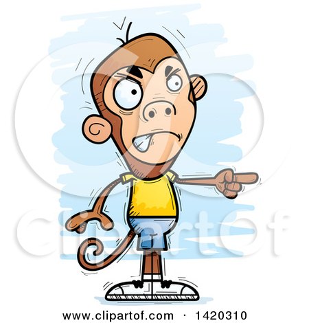 Clipart of a Cartoon Doodled Angry Monkey Pointing - Royalty Free Vector Illustration by Cory Thoman