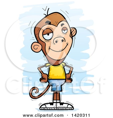 Clipart of a Cartoon Doodled Confident Monkey - Royalty Free Vector Illustration by Cory Thoman