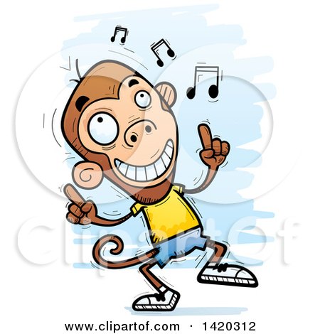 Clipart of a Cartoon Doodled Monkey Dancing to Music - Royalty Free Vector Illustration by Cory Thoman
