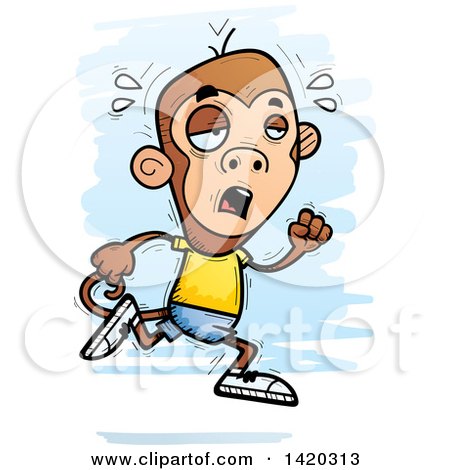 Clipart of a Cartoon Doodled Exhausted Monkey Running - Royalty Free Vector Illustration by Cory Thoman