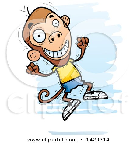 Clipart of a Cartoon Doodled Monkey Jumping for Joy - Royalty Free Vector Illustration by Cory Thoman