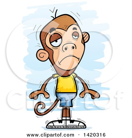 Clipart of a Cartoon Doodled Monkey Pouting - Royalty Free Vector Illustration by Cory Thoman