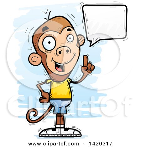 Clipart of a Cartoon Doodled Monkey Holding up a Finger and Talking - Royalty Free Vector Illustration by Cory Thoman