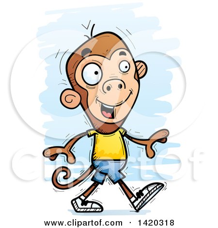 Clipart of a Cartoon Doodled Monkey Walking - Royalty Free Vector Illustration by Cory Thoman