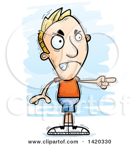 Clipart of a Cartoon Doodled Angry Blond White Man Pointing - Royalty Free Vector Illustration by Cory Thoman