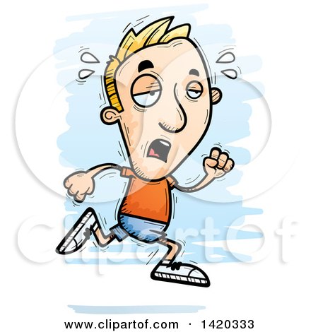 Clipart of a Cartoon Doodled Exhausted Blond White Man Running - Royalty Free Vector Illustration by Cory Thoman