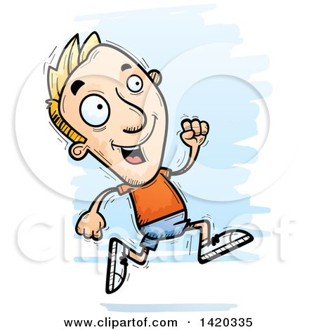 Clipart of a Cartoon Doodled Blond White Man Running - Royalty Free Vector Illustration by Cory Thoman