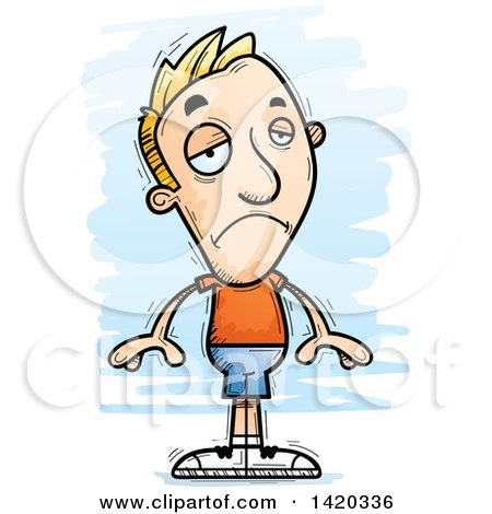 Clipart of a Cartoon Doodled Blond White Man Pouting - Royalty Free Vector Illustration by Cory Thoman