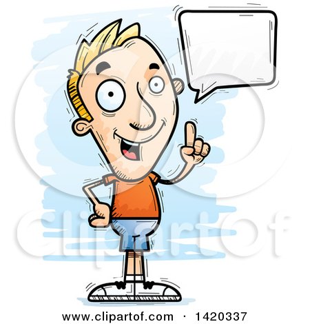 Clipart of a Cartoon Doodled Blond White Man Holding up a Finger and Talking - Royalty Free Vector Illustration by Cory Thoman